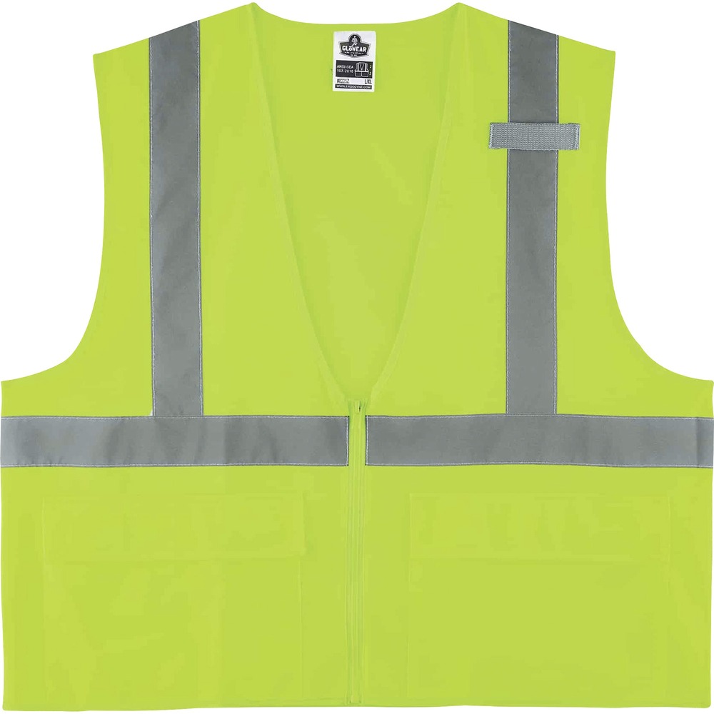 EGO21163 - Made of ANSI-compliant, polyester solid (3.6 oz), the 8225Z Hi-Vis Solid Safety Vest provides Type R, Class 2-approved, low-light protection for workers. Its 2" ANSI-compliant reflective tape and fluorescent colors provide maximum visibility and protection against dangerous situations while working. Easily put on and take off safety vest with the zipper closure. Store and quickly find items and tools in three pockets (one inside, two outside). Safety vest securely holds a radio with the stable mic tab.