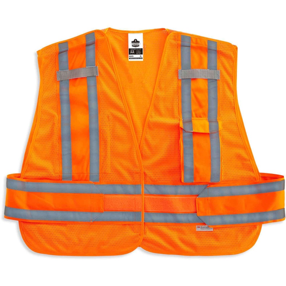 EGO21362 - Made of ANSI-compliant, polyester mesh (3.3 oz), the 8244PSV Expandable Public Safety Vest is Type P, Class 2-approved for worker safety in low-light conditions. Adjustable sides allow an easy, comfortable fit. ANSI-compliant 3M Scotchlite reflective tape and fluorescent color provide maximum visibility and protection. Hook-and-loop breakaway features on shoulders and side easily disentangle vest from dangerous situations. Vest is perfect to wear over turnout gear because it is simple to take on and off and has enough room for bulky clothes. Store and quickly access equipment in outside pocket and divided inside pocket. Safety vest securely holds two radios with the stable mic tabs.