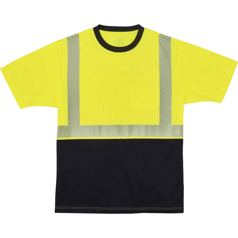 EGO22533 - Made from ANSI-complaint, breathable, bird's eye fabric (4.1 oz), this 8280BK Hi-Vis Performance T-Shirt protects workers in low-light conditions. Its 2" 3M Scotchlite Comfort Trim adds an extra layer of protection by reflecting light in poor visibility. Black panels on front and collar hide dirt, creating a clean, professional look. Store small items for easy access in the outside chest pocket. Stay cool and dry with moisture-wicking treatment that absorbs sweat for all-day comfort. Underarm vents create airflow for a more breathable fit. Avoid sun damage with the 30 plus UPF protection element. T-shirt is Type R, Class 2-approved for high visibility.