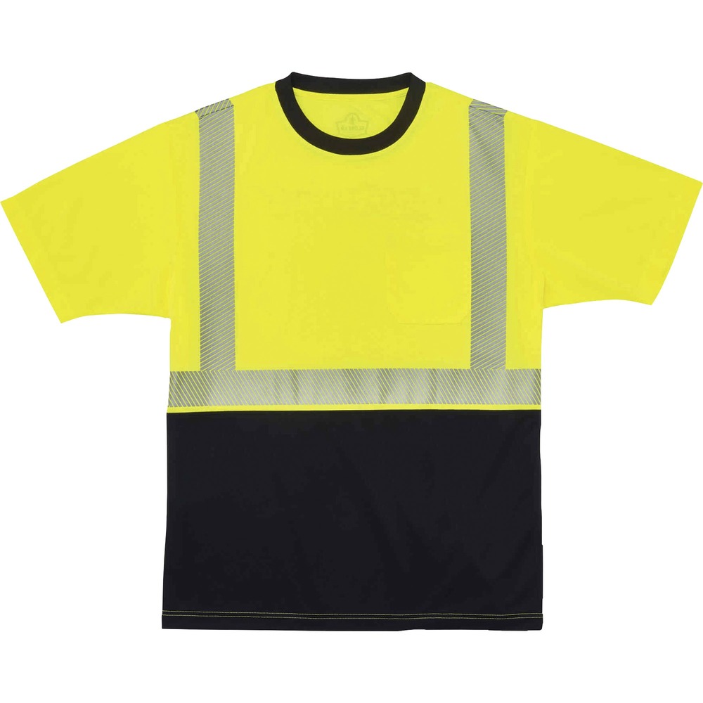 EGO22535 - Made from ANSI-complaint, breathable, bird's eye fabric (4.1 oz), this 8280BK Hi-Vis Performance T-Shirt protects workers in low-light conditions. Its 2" 3M Scotchlite Comfort Trim adds an extra layer of protection by reflecting light in poor visibility. Black panels on front and collar hide dirt, creating a clean, professional look. Store small items for easy access in the outside chest pocket. Stay cool and dry with moisture-wicking treatment that absorbs sweat for all-day comfort. Underarm vents create airflow for a more breathable fit. Avoid sun damage with the 30 plus UPF protection element. T-shirt is Type R, Class 2-approved for high visibility.