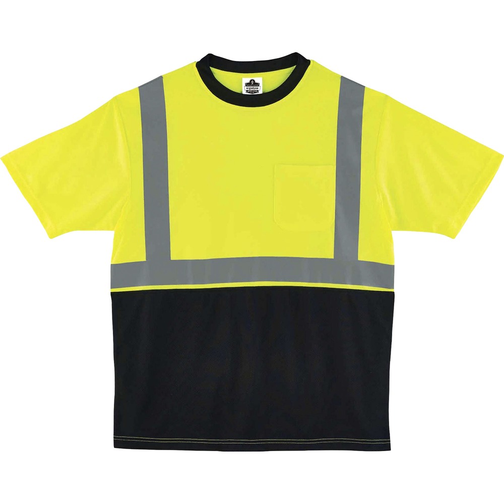 EGO22504 - Made from ANSI-complaint, breathable, bird's eye fabric (4.1 oz), this 8289BK Hi-Vis T-Shirt protects workers in low-light conditions. Its 2" 3M Scotchlite Comfort Trim adds an extra layer of protection by reflecting light in poor visibility. Black, front panel hides dirt, creating a clean, professional look. Store small items for quick, convenient access in the outside chest pocket. Stay cool and dry with moisture-wicking treatment that absorbs sweat for all-day comfort. Avoid sun damage with the 30 plus UPF protection element. T-shirt is Type R, Class 2-approved for high visibility.