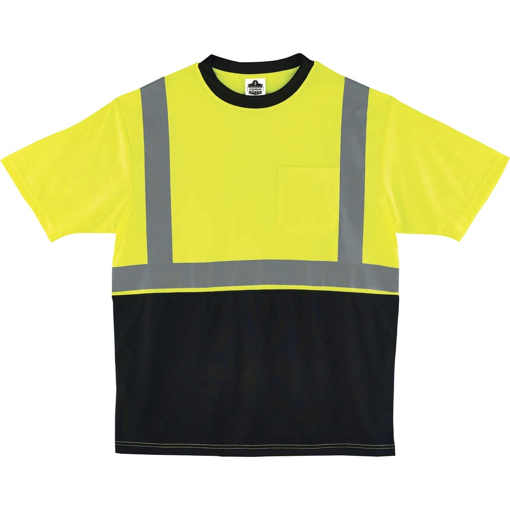 EGO22507 - Made from ANSI-complaint, breathable, bird's eye fabric (4.1 oz), this 8289BK Hi-Vis T-Shirt protects workers in low-light conditions. Its 2" 3M Scotchlite Comfort Trim adds an extra layer of protection by reflecting light in poor visibility. Black, front panel hides dirt, creating a clean, professional look. Store small items for quick, convenient access in the outside chest pocket. Stay cool and dry with moisture-wicking treatment that absorbs sweat for all-day comfort. Avoid sun damage with the 30 plus UPF protection element. T-shirt is Type R, Class 2-approved for high visibility.