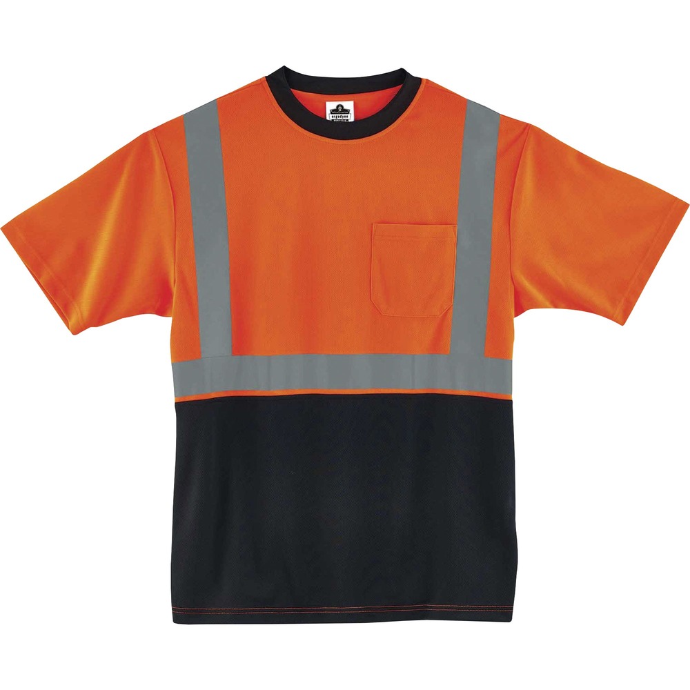 EGO22515 - Made from ANSI-complaint, breathable, bird's eye fabric (4.1 oz), this 8289BK Hi-Vis T-Shirt protects workers in low-light conditions. Its 2" 3M Scotchlite Comfort Trim adds an extra layer of protection by reflecting light in poor visibility. Black, front panel hides dirt, creating a clean, professional look. Store small items for quick, convenient access in the outside chest pocket. Stay cool and dry with moisture-wicking treatment that absorbs sweat for all-day comfort. Avoid sun damage with the 30 plus UPF protection element. T-shirt is Type R, Class 2-approved for high visibility.