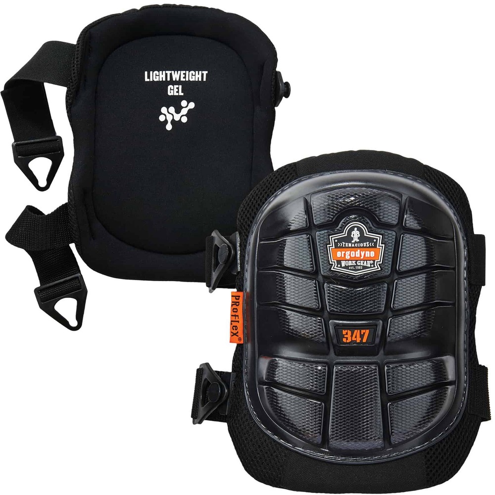 EGO18447 - The 347 Long Cap Lightweight Gel Knee Pads protect your knees from scrapes, bruises and minor injuries while working. Long cap maximizes protection and enhances stability to prevent wobbliness on knees. Pads are cushioned with lightweight gel and EVA foam for all-day comfort without the bulkiness of heavier knee pads. Rubber cap grips surfaces to prevent slipping while kneeling on the job. Pads stay in place with locking buckles to prevent them from constantly sliding around or coming undone. Elastic, top strap adds comfort behind your knee while the bottom, webbed strap keeps the pad firmly in place. Easily adjust straps to fit your comfort level. Knee pads are perfect for workers in construction, HVAC, flooring, landscaping and more.