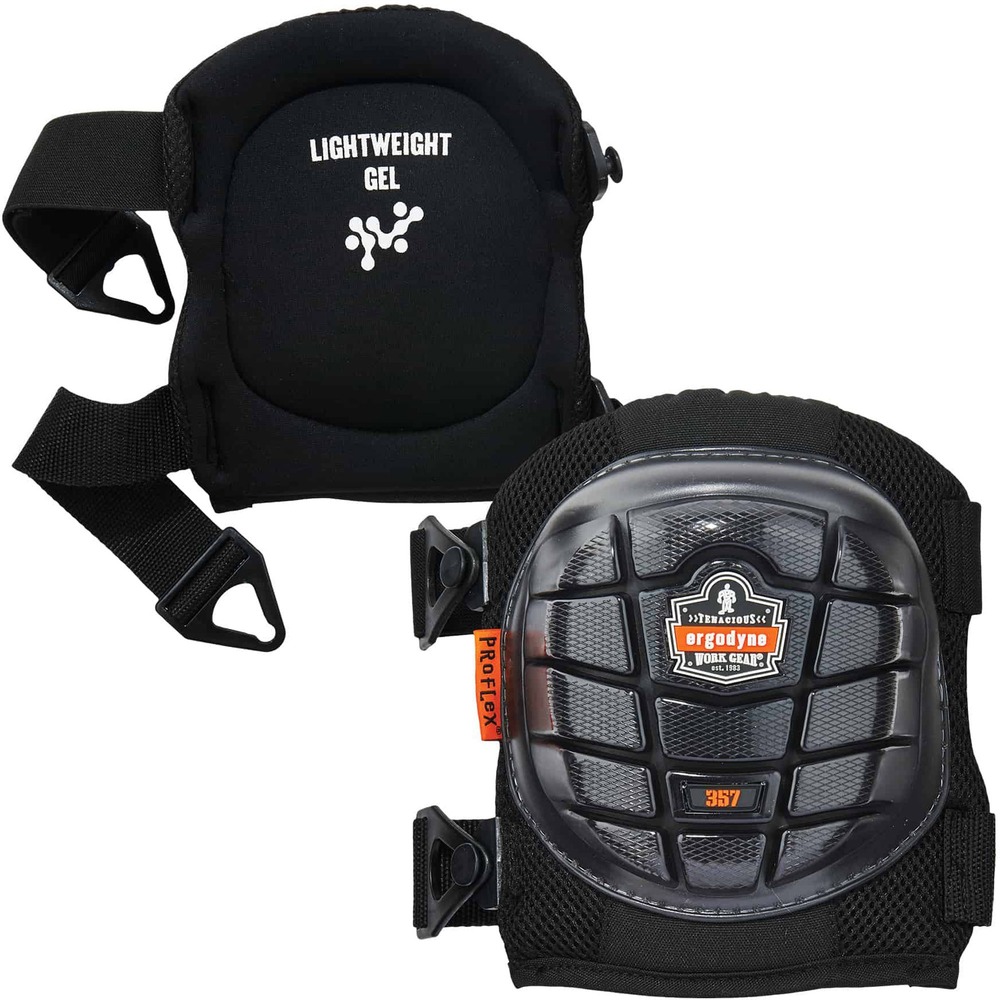 EGO18457 - The 357 Short Cap Lightweight Gel Knee Pads protect your knees from scrapes, bruises and minor injuries while working. Short cap enhances mobility and stability to prevent wobbliness on knees. Pads are cushioned with lightweight gel and EVA foam for all-day comfort without the bulkiness of heavier knee pads. Rubber cap grips surfaces to prevent slipping while kneeling on the job. Pads stay in place with locking buckles to prevent them from constantly sliding around or coming undone. Elastic, top strap adds comfort behind your knee while the bottom, webbed strap keeps the pad firmly in place. Easily adjust straps to fit your comfort level. Knee pads are perfect for workers in construction, HVAC, flooring, landscaping and more.