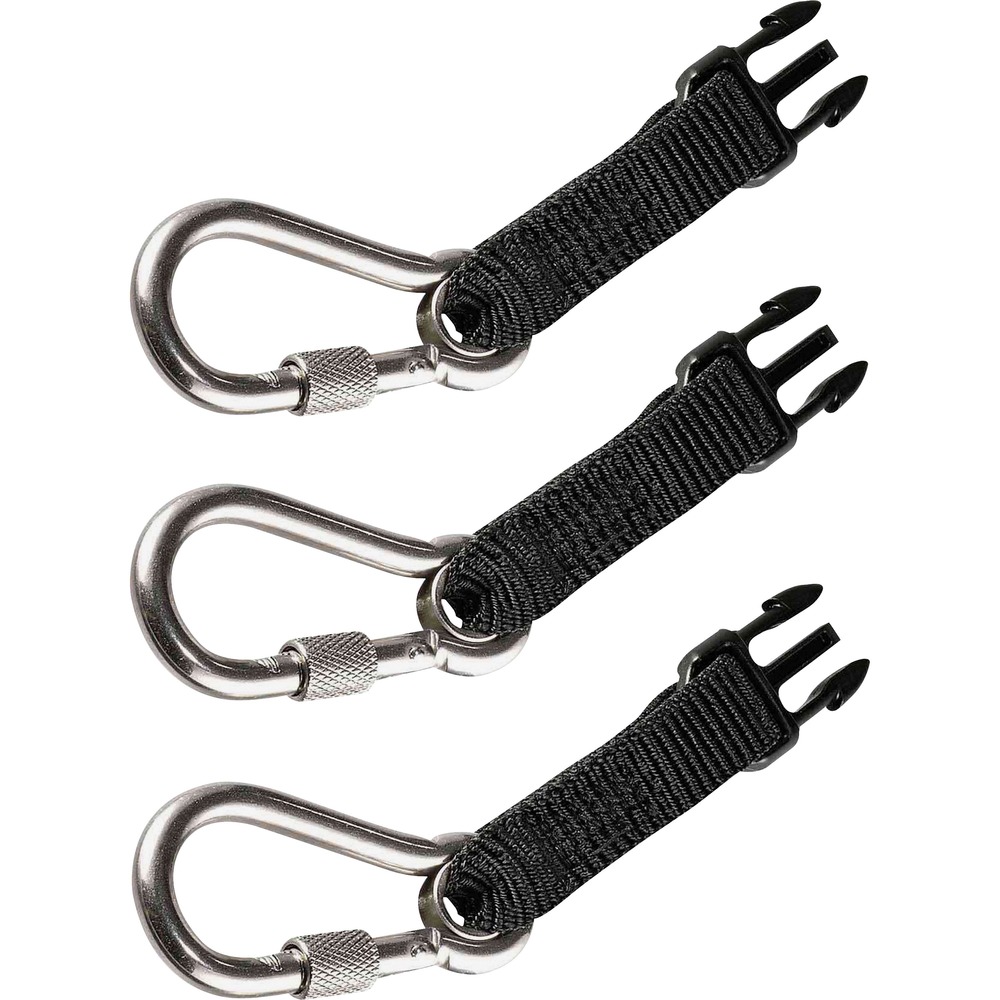 EGO19325 - 3025 Retractable Tool Lanyard Accessory Pack includes three tails with manual locking, stainless steel carabiner attachments. Carabiners mount to Squids 3000 Retractable Tool Lanyard for quick, easy exchange of multiple tools weighing up to 1 lb. (0.5 kg.). Carabiners are tested and approved to ANSI/ISEA 121 standard for tool safety while at heights to prevent dropped objects. Using a retractable safety lanyard limits potential snag hazards and reduces the risk of falling objects at heights.