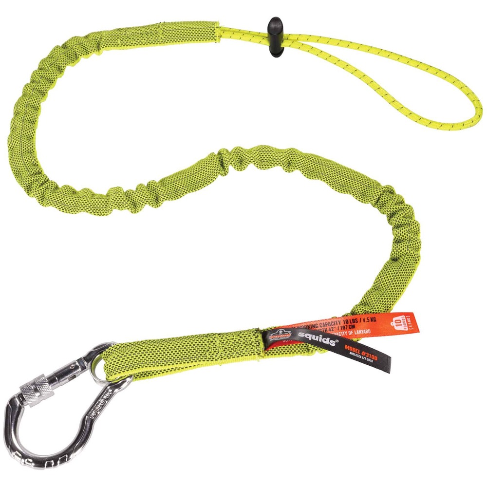 EGO19003 - These Single Carabiner Tool Lanyards feature a single-action, aluminum carabiner and cinch loop to tether tools up to 10 lb. (4.5 kg.), preventing dropped or falling objects while at heights. Carabiner with captive eye predicts load direction to avoid carabiner/lanyard disconnection. Shock-absorbing, tubular nylon webbing and lock stitching add an extra layer of security at both ends. Lanyards are third-party certified for 10 lb. maximum capacity and meet ANSI/ISEA 121-2018 standard to prevent dropped objects. Reflective accents heighten visibility. Lanyards extend 35" to 45". They are perfect for jobs involving heights including construction, telecommunication, oil/gas, power generation, utilities, wind energy, manufacturing and more.