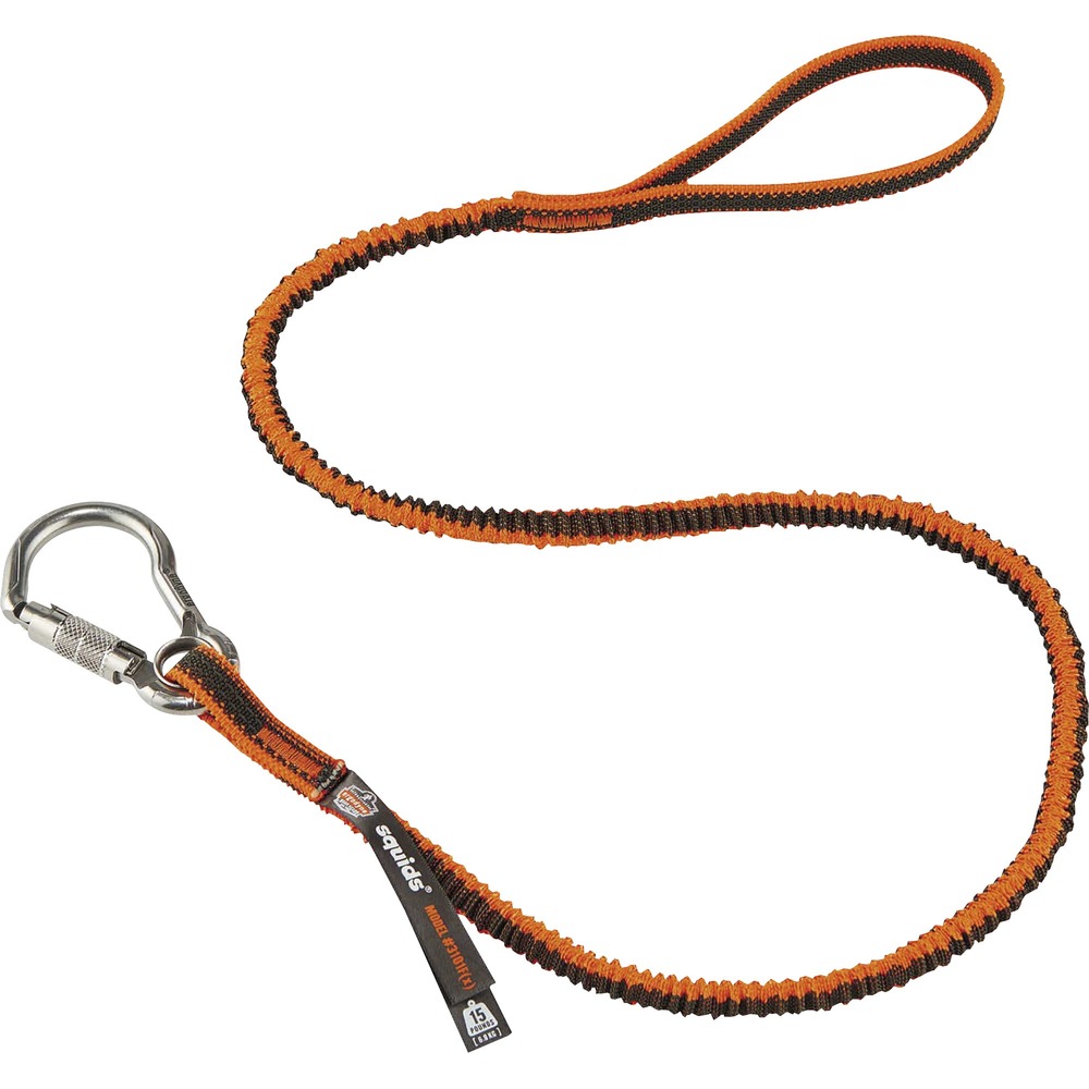 EGO19803 - Tool Lanyards with Carabiner and Loop feature a stainless steel, auto-locking carabiner with a captive eye on one end and loop on the other end to tether and prevent tools up to 15 lb. from dropping. Carabiner provides a secure connection in corrosive environments. Shock-absorbing lanyards are designed and tested to reduce the force on your body if a drop occurs by absorbing the energy transmitted through the lanyard. Design prevents the tool from pulling you down by reducing shock load. Low-profile structure minimizes snag hazards. Lanyards are made from durable, 1680D polyester and elastic-blended webbing with high-strength, three-ply nylon stitching to secure connecting ends for lasting durability. Material extends from 38" to 48". Lanyards meet ANSI/ISEA 121-2018 standard for dropped object prevention. They are perfect for tool tethering in construction, telecommunications, oil and gas, utilities and other industries.