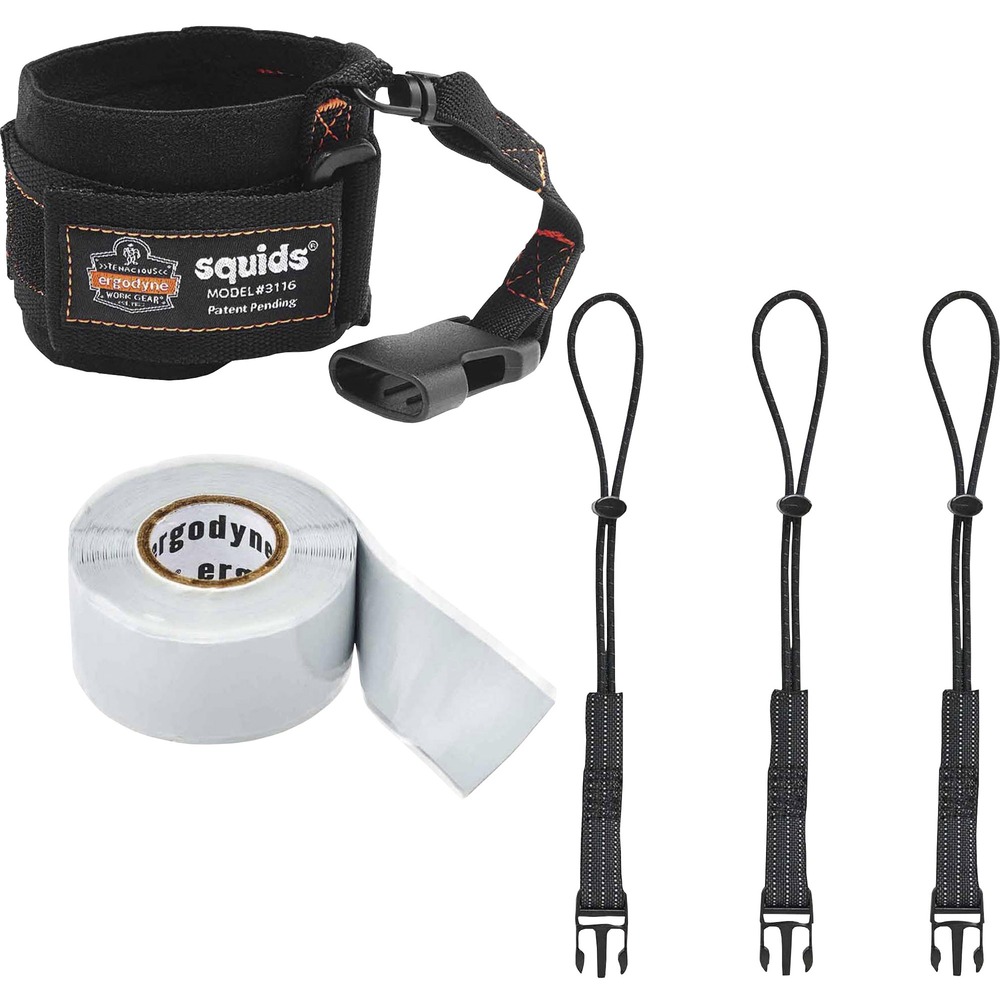 EGO19662 - 3192 Wrist Lanyard Tethering Kit allows you to tether up to four 3 lb. tools, preventing dropped objects when working at heights. Kit includes Squids 3103 Detachable Loops, 3116 Pull-On Wrist Lanyard with Buckle and 3755 Self-Adhering Tape Trap. Wrist lanyard is made with elastic to maintain a snug fit. Pull-on design is easy to take on and off. Detachable loops feature modular connecting buckles to easily exchange tools on the lanyard. Self-adhering tape requires no heat source for application. Tape provides added grip for better tool handling. No adhesives are used so it doesn't leave behind a mess. Kit meets the ANSI/ISEA 121-2018 standard for dropped object prevention.