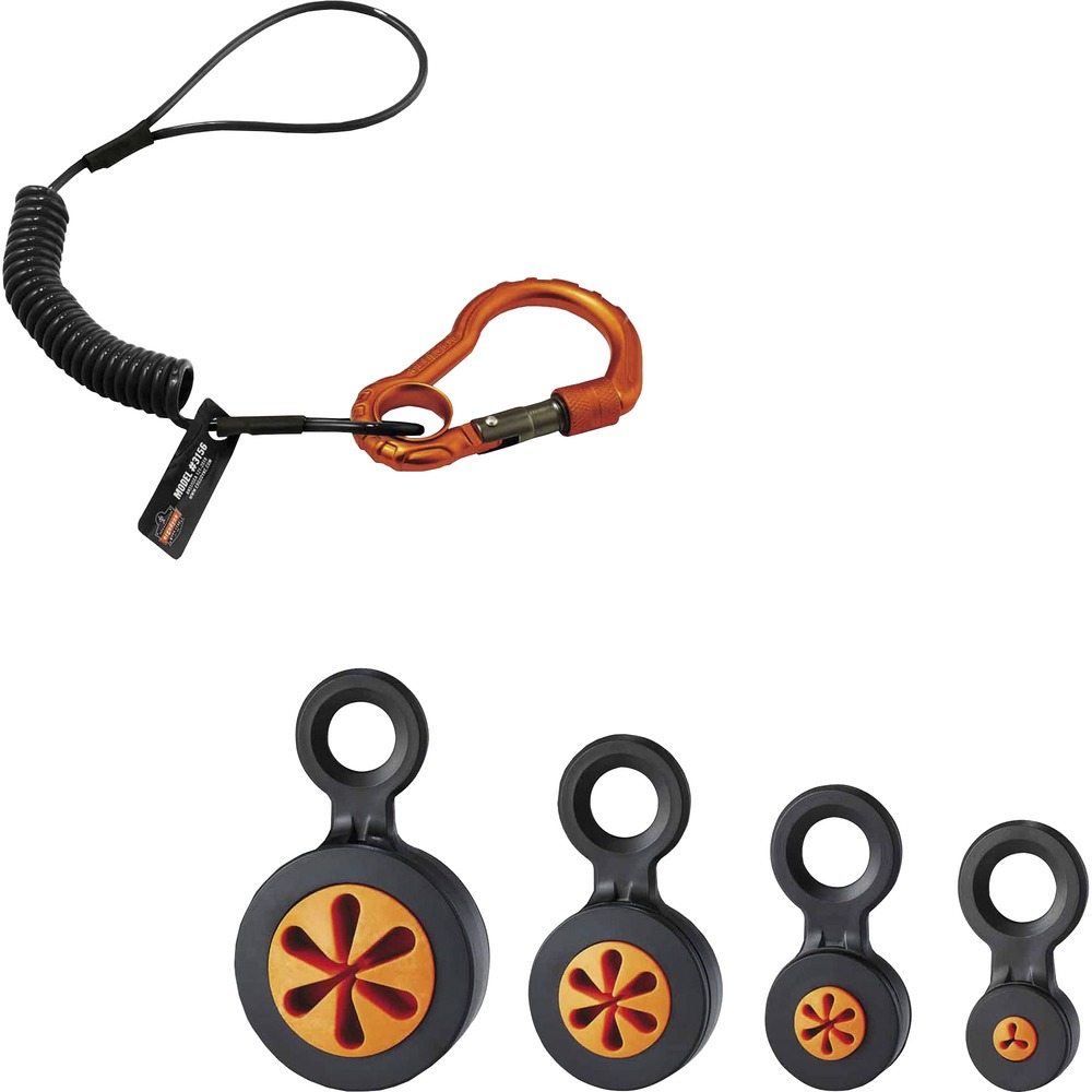 EGO19664 - 3194 Hand Tool Tethering Kit includes a Squids 3156 Coil Tool Lanyard with Carabiner and 3740 Hand Tool Attachment Trap Slips to tether tools up to 1 lb. Trap slips come in a variety of sizes to hold screwdrivers and hex key wrenches. Interior, star points help hold its position on the tool. Swiveling, exterior ring provides a connection point for tool lanyards. One-piece design easily slides onto small tools without requiring additional tools to install or complicated wrapping/shrinking to apply. Lanyard is made with a durable, plastic coil to withstand tough conditions and prevent snag and tangle hazards. Lightweight, aluminum carabiner features a manual-locking screwgate for enhanced security. Tethering loop connects to an anchor point or tool attachment. Kit meets the ANSI/ISEA 121-2018 standard for dropped object prevention.