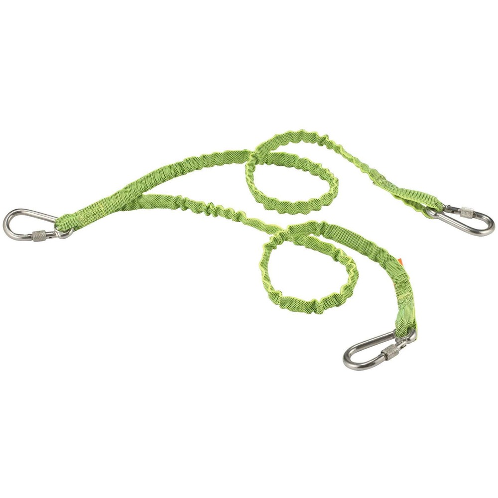 EGO19083 - 3311 Twin Leg Tool Lanyard helps prevent dropped objects while working at heights. Three stainless steel, manual-locking carabiners with screwgates provide a secure connection in corrosive environments. Dual-leg design allows multiple connections or 100 percent tie-off of one tool. Energy-absorbing cord is made with tubular nylon webbing and extends from 35" to 42" long. Lock stitching at both ends provides extra security. Reflective accent increases visibility and safety. Lanyard is third-party certified to a 2:1 safety factor to hold up to 15 lb. It is approved to the ANSI/ISEA 121-2018 standard for dropped object prevention.