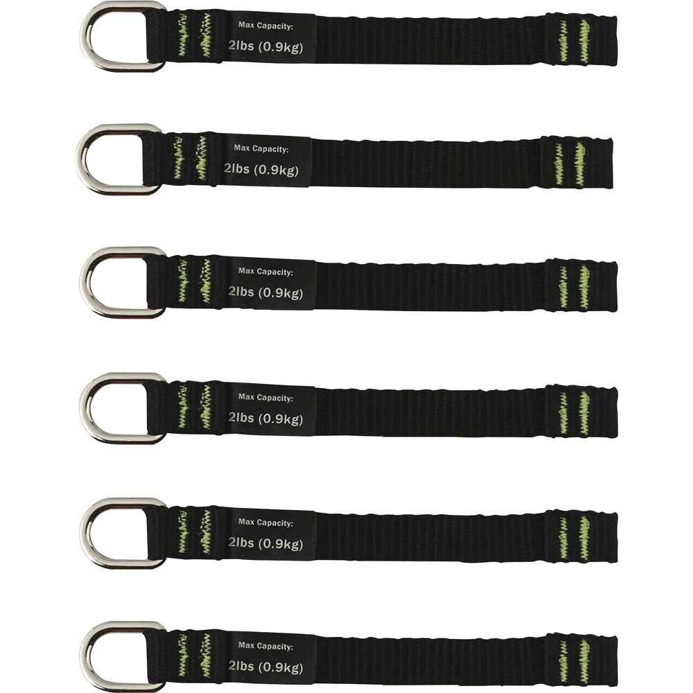 EGO19705 - 3700 Web Tool Tether Attachments act as retrofit attachment points on tools, belts, harnesses or structures that can be used to tether small hand tools up to 2 lb. Attachments meet the ANSI/ISEA 121-2018 standard for dropped object prevention. They are third-party certified with a 2:1 safety factor to hold up to 2 lb. Attachments are made of heavy-duty, nylon webbing and high-tensile strength nylon thread for long-lasting durability. Plated D-ring acts as a captive hole to tether tool lanyards. Both ends feature reinforced, double-stitch web catch for a strong reinforcement. Tape the base of the tail using Squids Self-Adhering Tape (not included) to the tool or anchor point for added support.