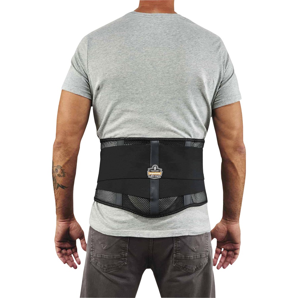 EGO20186 - 1051 Mesh Back Support Brace protects workers from strains and body aches while lifting and moving heavy objects. Brace is made of a two-stage closure system: hook-and-loop front that conforms to your body and innovative, power panel positioners with hook-and-loop closures that tighten fit to activate maximum back support. Lumbar pad reduces the amount of pressure on your lower spine when lifting objects to avoid injury on the job. Outer shell is made of breathable mesh to enhance airflow ventilation and decrease sweat production.
