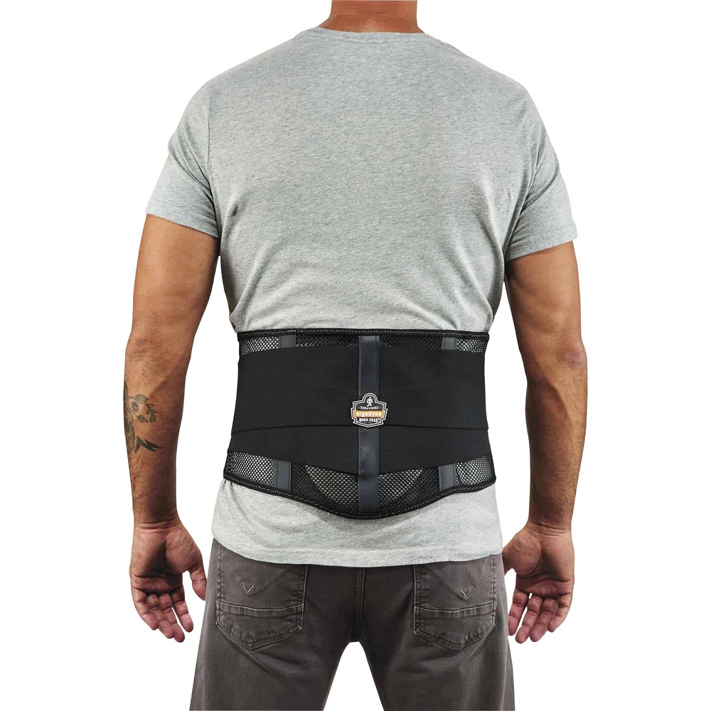 EGO20187 - 1051 Mesh Back Support Brace protects workers from strains and body aches while lifting and moving heavy objects. Brace is made of a two-stage closure system: hook-and-loop front that conforms to your body and innovative, power panel positioners with hook-and-loop closures that tighten fit to activate maximum back support. Lumbar pad reduces the amount of pressure on your lower spine when lifting objects to avoid injury on the job. Outer shell is made of breathable mesh to enhance airflow ventilation and decrease sweat production.