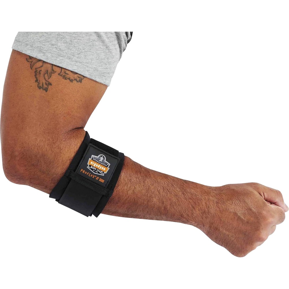 EGO16001 - Wear the 500 Elbow Brace Strap on and off the jobsite for comfortable elbow and joint support. Brace reduces joint pain and swelling by increasing blood flow to the elbow and enhancing joint flexibility. Comfortable, four-way stretch neoprene doesn't hinder your range of motion. Easily adjust strap with hook-and-loop closure for a secure, customized fit. Wear on either arm with its accommodating design. Elbow support is created for workers, athletes or anyone needing additional support for injuries, such as tennis elbow or golfer's elbow. Brace will not bother people with latex allergies thanks to the latex-free material. Machine-wash strap to quickly use the next day.