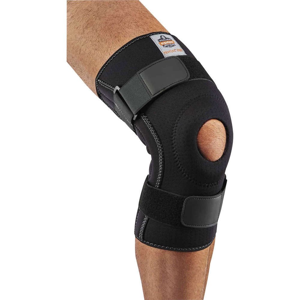 EGO16544 - Wear the 620 Single Knee Compression Sleeve with Spiral Stays on and off the jobsite for comfortable knee and joint support. Brace reduces joint pain and swelling by increasing blood flow to the knee and enhancing joint flexibility. Perforated neoprene enhances airflow to minimize sweat production under sleeve. Nonrestricting material doesn't hinder your range of motion. Foam buttress padding around the kneecap enhances comfort and support. Open patella design relieves pressure on the kneecap. Sleeve fits on either knee with its accommodating design. Wear under or over your clothes with its low-profile material and thinner back material that reduces bulk. Easily slide compression sleeve over your knee and tighten with hook-and-loop closure for a supportive fit. Knee support is created for workers, athletes or anyone needing additional support for injuries. Brace will not bother people with latex allergies thanks to the latex-free material. Machine-wash sleeve to use the next day.
