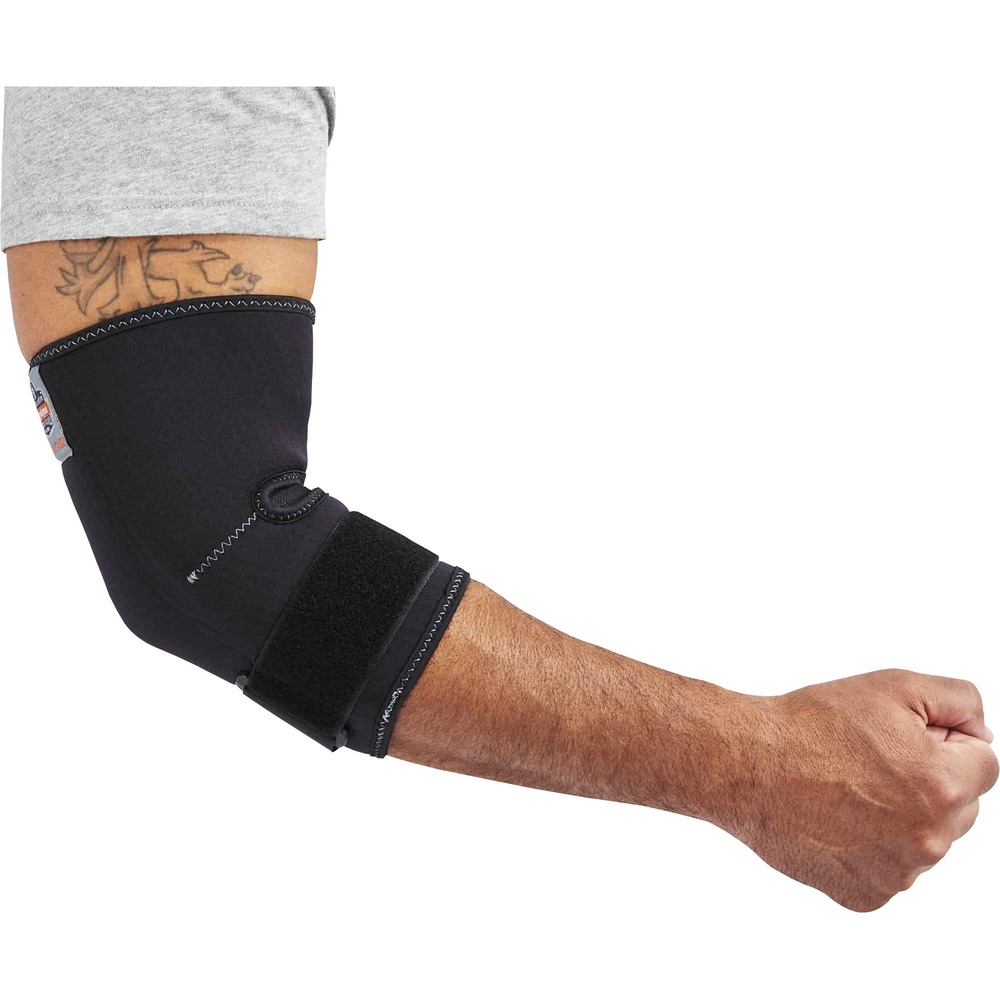 EGO16584 - Wear the 655 Elbow Sleeve with Strap on and off the jobsite for comfortable, elbow and joint support. Brace reduces joint pain and swelling by increasing blood flow to the arm and enhancing joint flexibility to accelerate injury recovery. Perforated neoprene and spandex mesh in elbow crease enhance airflow to minimize sweat production under sleeve. Compression sleeve is made of comfortable material that doesn't hinder your range of motion. Elbow support fits on either arm with its accommodating design that easily slips on and conforms to your arm size. Adjust fit and desired support with the secure, hook-and-loop strap. Layer under or over your clothes with its low-profile material. Elbow support is created for workers, athletes or anyone needing additional support for injuries. Brace will not bother people with latex allergies thanks to the latex-free material. Machine-wash sleeve to quickly use the next day.