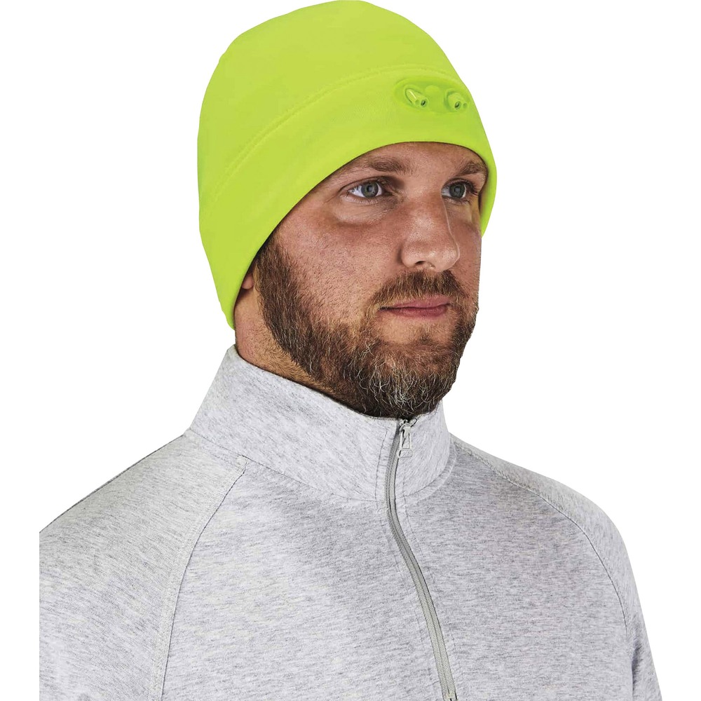 EGO16802 - 6804 Beanie Hat with LED Lights is a compression hat made with four dual-action, LED Lights. This beanie provides a hands-free lighting solution for any cold weather situation. Switch between two light settings: angled lighting for close-up, detailed tasks and out lights for distant viewing up to 72' away. Its low-profile yet powerful lighting has a runtime of 68 hours for all-day use while working. Wear this hat in cold weather with its soft, compression fleece interior that traps heat for consistent warmth throughout the day. Beanie doesn't bulk under headgear and creates a comfortable fit without excessive material. This beanie is ideal for working outside in low-light conditions such as in garages and warehouses.