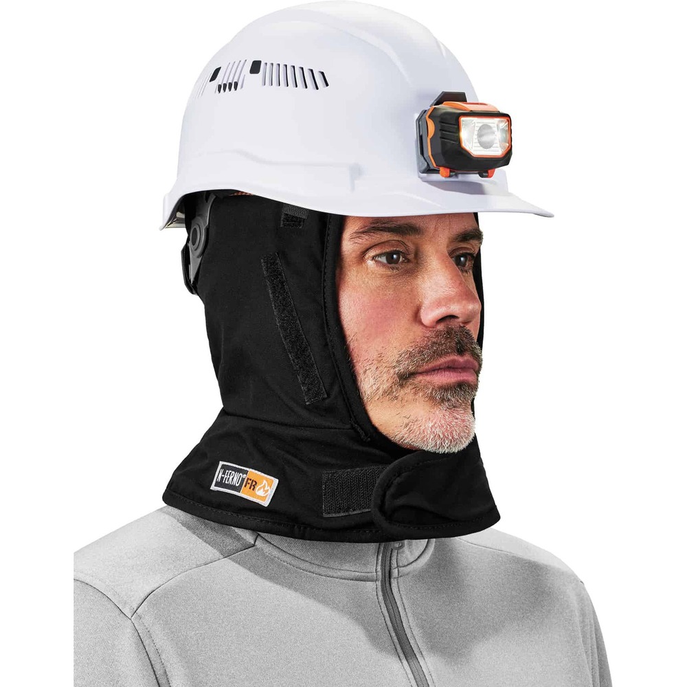 EGO16882 - 6882 Shoulder 2-layer Hard Hat Liner keeps workers warm in cold environments with its head and neck, flame-resistant coverage. Liner meets ASTM F1506 and NFPA 70E for ARC flash prevention. Made with two layers of insulation, 60 percent modacrylic and 40 percent cotton twill, this liner protects you from harsh conditions and flame-related injuries. Liner fits comfortably under hard hat without adding too much bulk. Hook-and-loop closure has a secure fit to prevent the cover from moving around during any task. Attach four exterior, hook-and-loop closures to the interior of a hard hat for extra security and warmth. Elastic strip on the forehead area keeps the liner snug against the face to trap body heat and keeps cold out. For extra face coverage, attach N-Ferno 6870, 6872 or 6874 mouth covers (not included).