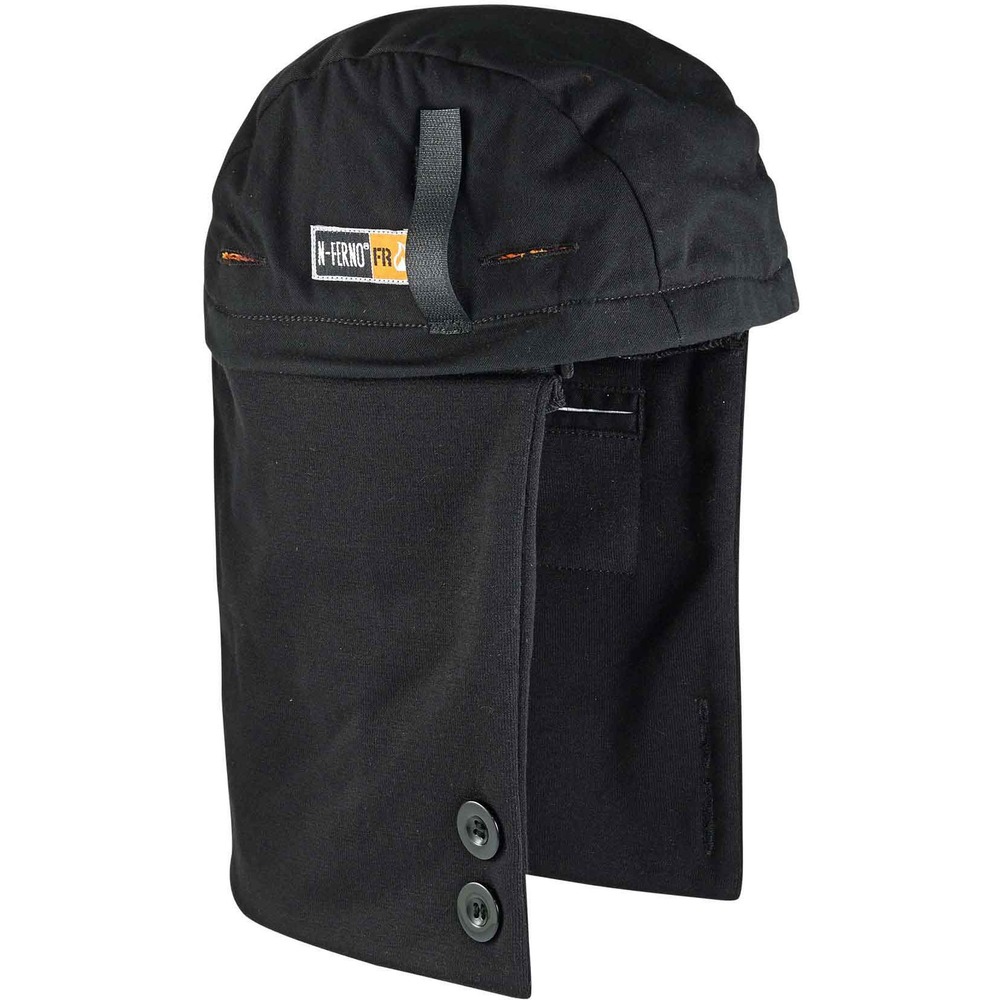 EGO16885 - 6885 FR Hard Hat Liner with Zip Off Cap keeps workers warm in cold environments with its head and neck, flame-resistant coverage. Liner meets ASTM F1506 and NFPA 70E for arc flash prevention. Made with two layers of insulation, 60 percent modacrylic and 40 percent cotton twill, this liner protects you from harsh conditions and flame-related injuries. Liner fits comfortably under hard hat without adding too much bulk. Hook-and-loop closure has a secure fit to prevent the cover from moving around during any task. Attach four exterior, hook-and-loop closures to the interior of a hard hat for extra security and warmth. Buttons on sides snap into hard hat buttons to keep the liner out of your face. Zip off the cap to convert liner to a skull cap. Small pockets by ears hold regular-size hand warmers (not included).