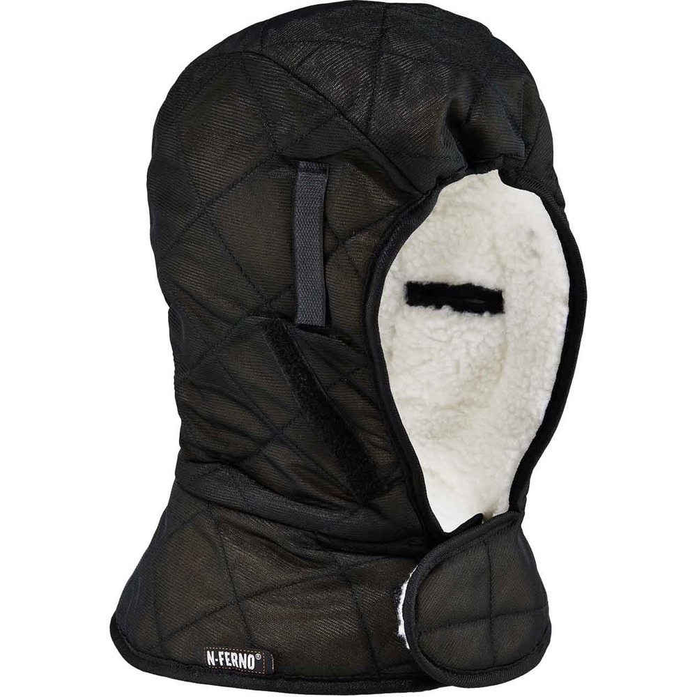 EGO16952 - To protect your head, neck and ears from the elements, the 6952 Shoulder 3-Layer Hard Hat Liner with Sherpa Lining has three layers of insulation: quilted shell, foam mid-layer and sherpa fleece lining. Quick-drying lining provides a soft, cozy interior to keep your head warm in harsh, cold climates. Liner fits comfortably under hard hats without adding too much bulk. Foam insulation provides an additional layer of thermal protection. Hook-and-loop closure creates a customizable fit. Attach four exterior, hook-and-loop closures to the interior of a hard hat for extra security and warmth. Elastic strip on the forehead area keeps the liner snug against the face to trap body heat so cold stays out. Small pockets by ears hold regular-size hand warmers (not included). This liner is ideal for workers needing head protection in cold environments. For extra face coverage, attach N-Ferno 6870, 6872 or 6874 mouth covers (not included).