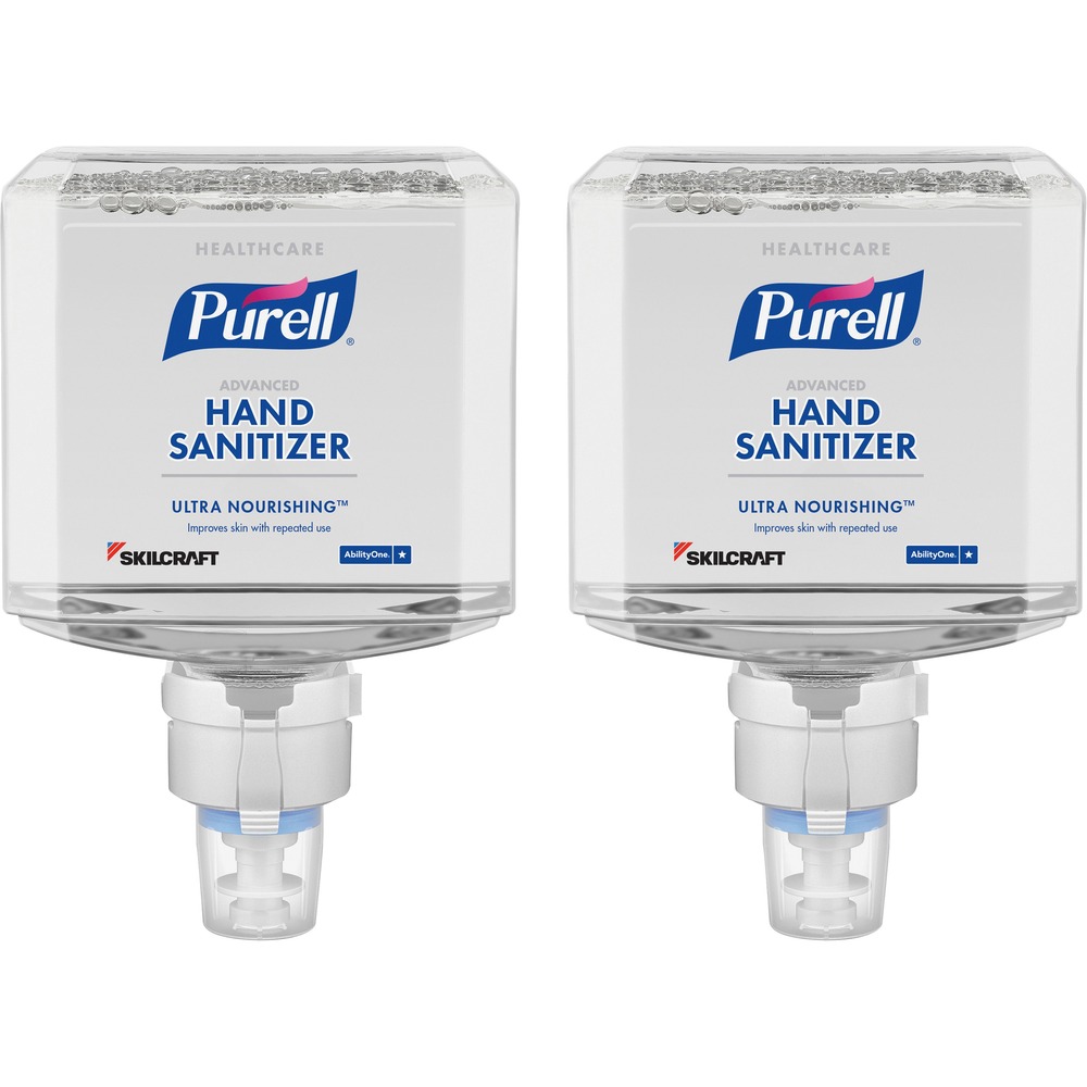 NSN6941827 - PURELL SKILCRAFT Healthcare Advanced Hand Sanitizer refill is designed for the ES8 Touch-Free Hand Sanitizer Dispenser System. Ultra Nourishing Foam improves skin condition in high-use healthcare environments. It kills 99.99 percent of most common germs that may cause illness in a healthcare setting. Unique blend of moisturizers and antioxidants is clinically proven to improve skin health in only 3 days. It contains ingredients including Vitamins B3 and E that help strengthen the skin's natural moisture barrier. Hand sanitizer reduces the appearance of redness and dryness in the skin. Dermatologist-tested, hypoallergenic formula is compatible with nitrile, vinyl and latex gloves as well as Chlorhexidine Gluconate (CHG).