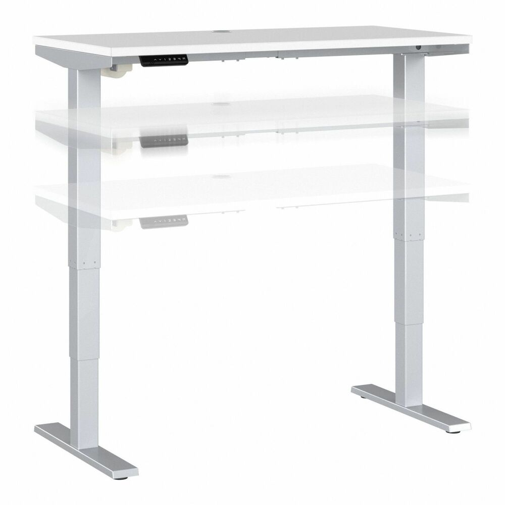 BSHM4S4824WHSK - Move 40 Height-Adjustable Standing Desk is a perfect way to build an ergonomic work space. Give your body and mind a break from sedentary work and enjoy a healthier, more productive office with the push of a button. Three stage units lift the 48" wide x 24" deep desktop anywhere from 28" to 48" from the floor at a speed of 1.25" per second so you can change positions without missing a beat. Anti-Collision Sensor stops movement up or down if an object is detected. Built to endure the rigors of a busy professional environment, the durable, thermally fused laminate surface is resistant to scratches and stains. Welded, 16-gauge steel base allows the desktop to support up to 176 lb. The 10' power cord plugs into a standard electrical outlet so the sit-stand desk can be used in virtually any setting, from an open floor plan to a private office. Stylish, White Spectrum finish is complemented by a Cool Gray Metallic base for a contemporary appearance that suits today's workplaces.