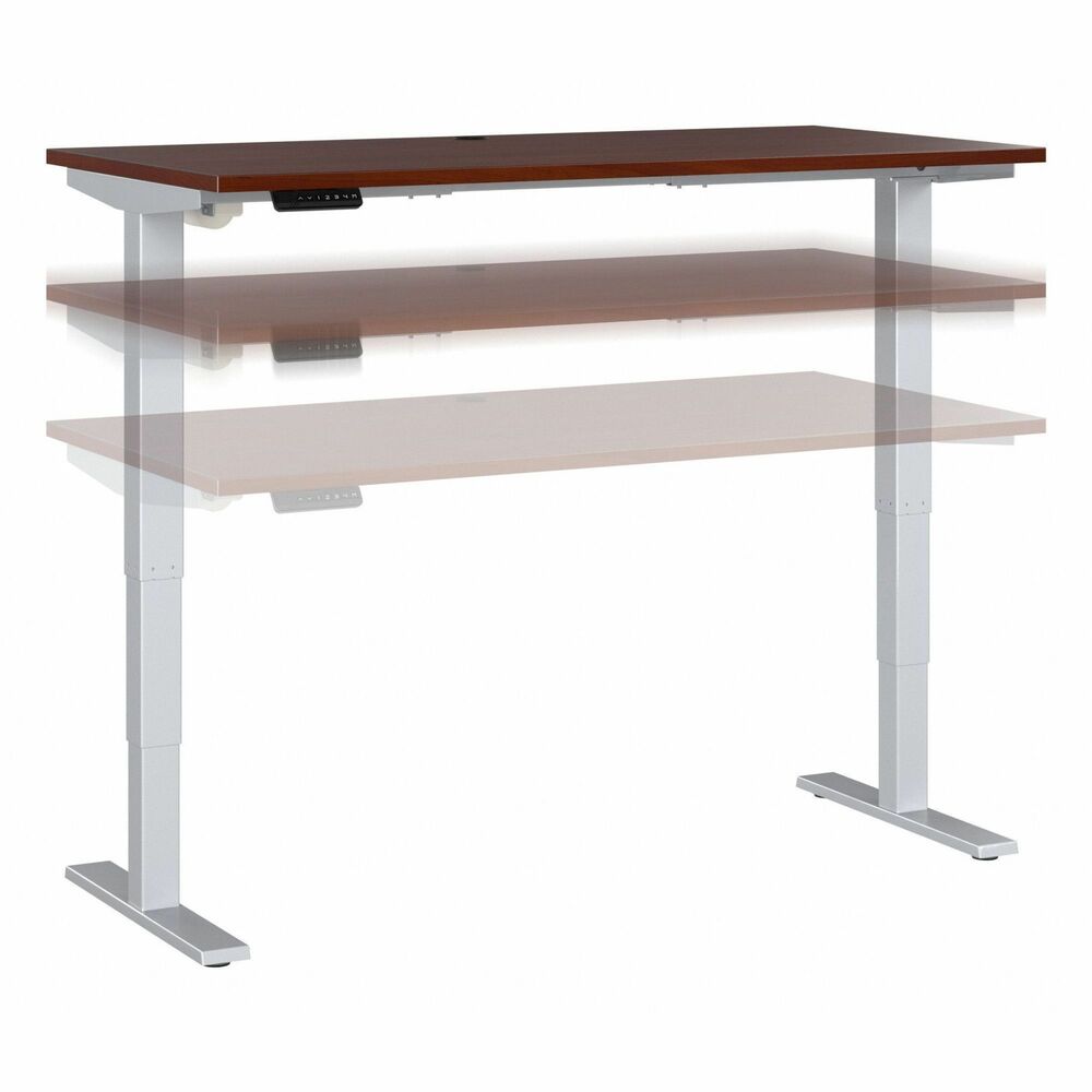 BSHM4S6030HCSK - Move 40 Height-Adjustable Standing Desk is a perfect way to build an ergonomic work space. Give your body and mind a break from sedentary work and enjoy a healthier, more productive office with the push of a button. Three stage units lift the 60" wide x 30" deep desktop anywhere from 28" to 48" from the floor at a speed of 1.25" per second so you can change positions without missing a beat. Anti-Collision Sensor stops movement up or down if an object is detected. Built to endure the rigors of a busy professional environment, the durable, thermally fused laminate surface is resistant to scratches and stains. Welded, 16-gauge steel base allows the desktop to support up to 176 lb. The 10' power cord plugs into a standard electrical outlet so the sit-stand desk can be used in virtually any setting, from an open floor plan to a private office. Stylish, Hansen Cherry finish is complemented by a Cool Gray Metallic base for a contemporary appearance that suits today's workplaces.