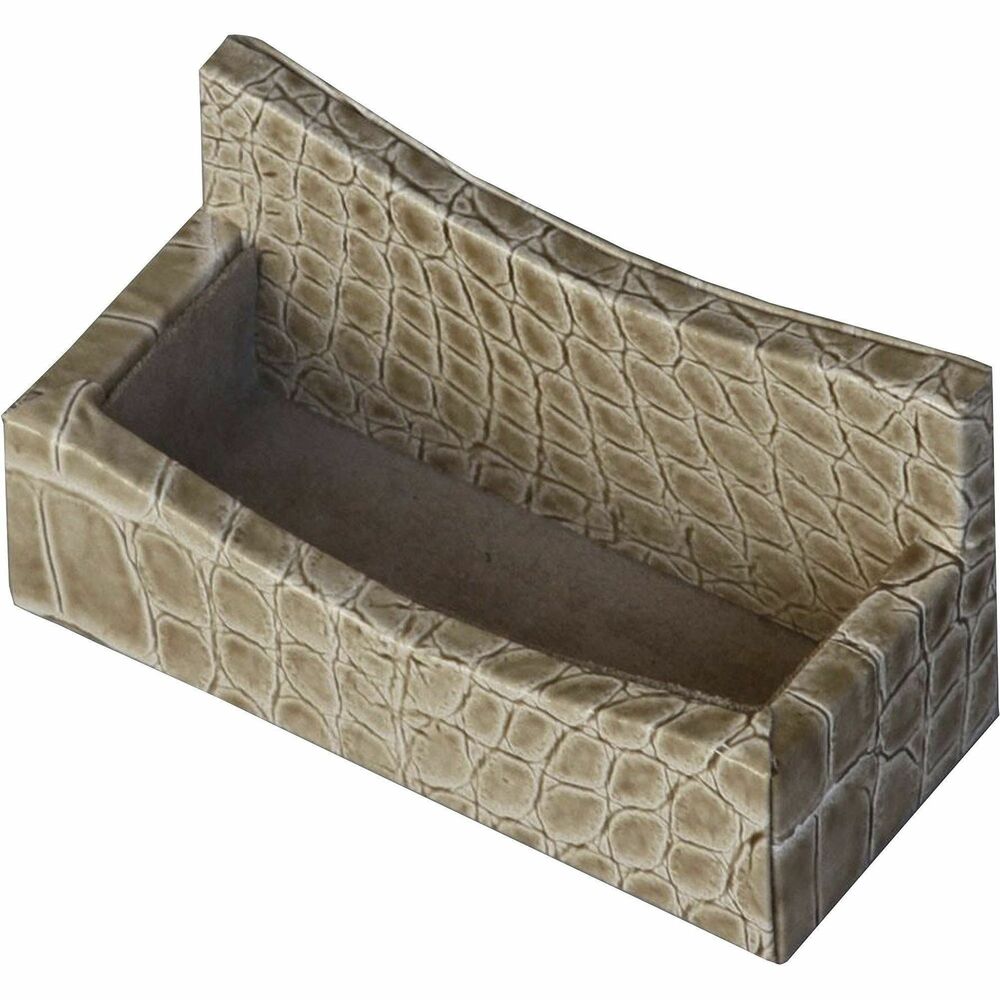 DACA6307 - Designed and handcrafted in Italy, the Protacini Business Card Holder features a suede interior lining to safely keep your cards close at hand, crease-free and proudly displayed. The crocodile embossed pattern adds a smart, sophisticated look to your desk. The bottom is lined with soft velveteen to protect any desktop from scuffs and scratches. Business card holder stores up to 75 business cards.