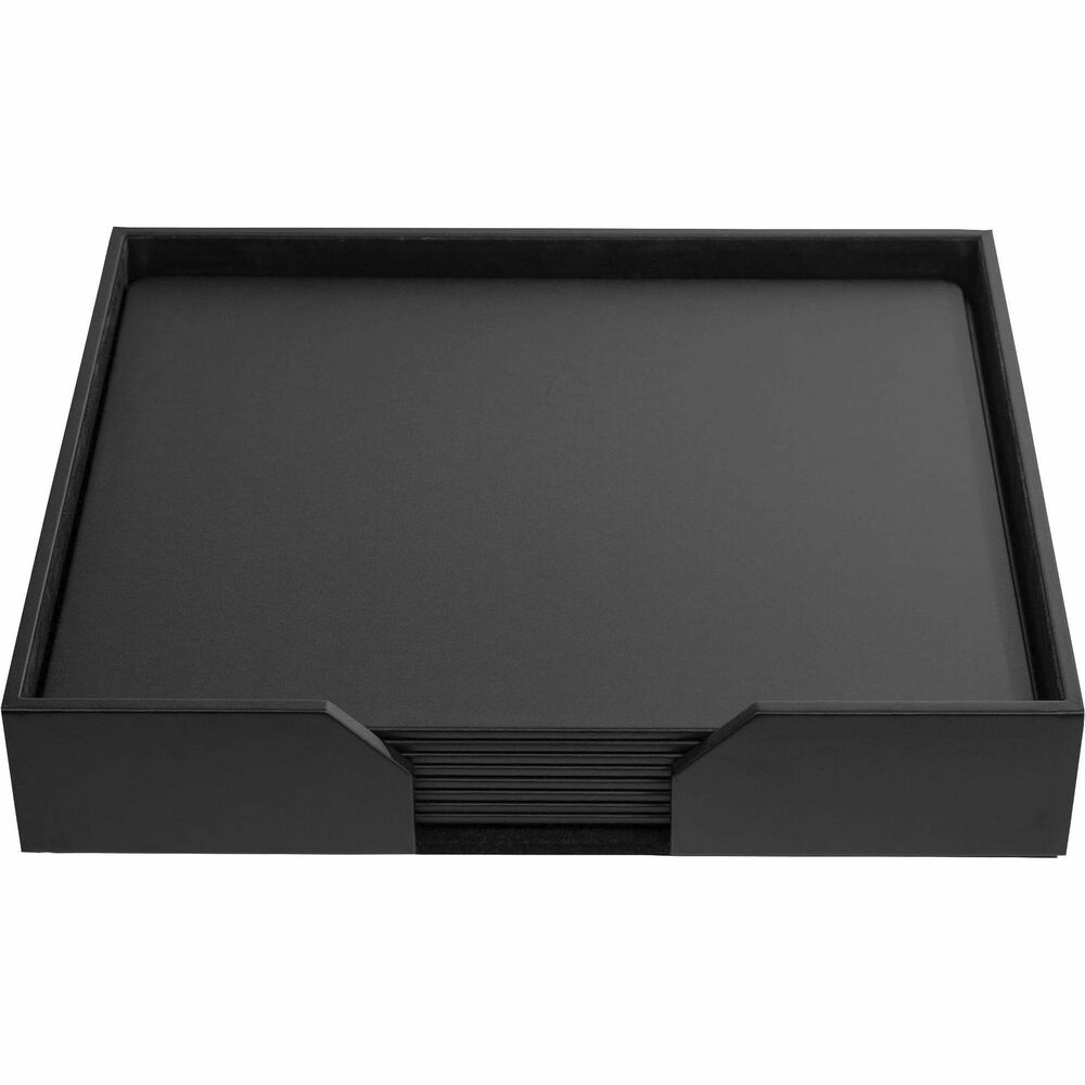 DACD1077 - Nine-Piece Conference Room Set features eight conference pads to give each of your meeting participants their own space. Faux-leather exterior provides a professional look in a cost-efficient design. Pad holder keeps everything together and can be stored in the center of the table for quick access. The bottom of the pad holder and pads is lined with soft velveteen to protect surfaces from scuffs and scratches.