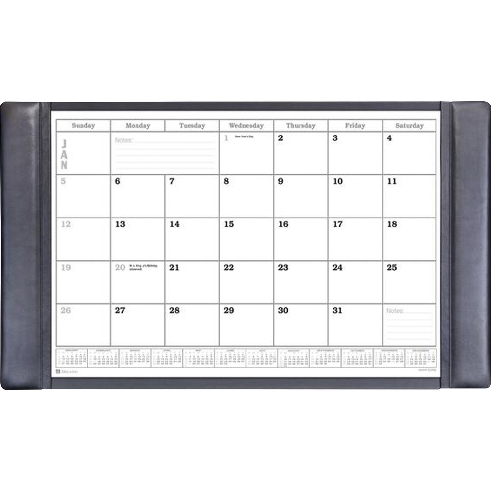 DACP1050 - Desk Pad features a calendar insert pack to keep you on schedule throughout the year. Monthly insert pack comes with 12 individual sheets with all of the major holidays labeled. It holds all 12 sheets so changing months is as easy as pulling off the top sheet. Notes section in the lower corner of each sheet offers a handy space to write down important reminders. Top-grain leather adds professional style to any work space. The bottom is lined with soft velveteen to protect surfaces from scuffs and scratches. Monthly inserts range 12 months from January to December.