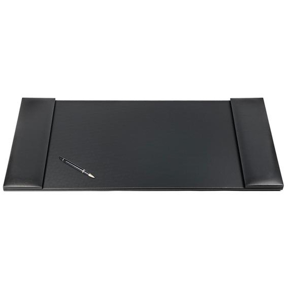 DACP1041 - Desk Mat features folding side rails that fold outward to reveal storage for business cards and small items. Faux-leather writing surface provides a sturdy area to write that also cleans easily. Side rails are made of top-grain leather for greater durability and professional style. Soft velveteen protects surfaces from scuffs and scratches. Designed with high-quality components, this desk mat will last for years to come.