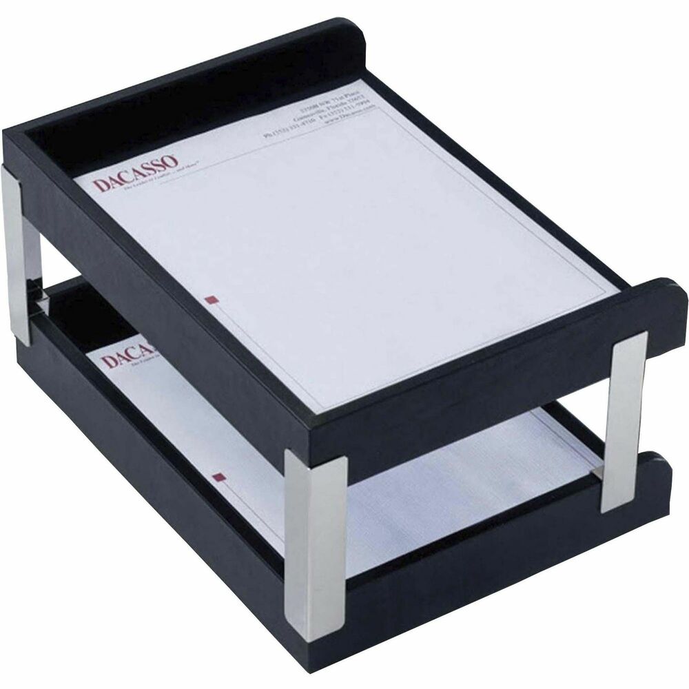 DACA1073 - Double Letter Trays offer easy side access for use in narrow spaces. Stacking posts allow you to stack the trays for space-saving organization. Top-grain leather adds professional style to any work space. Soft velveteen protects surfaces from scuffs and scratches.