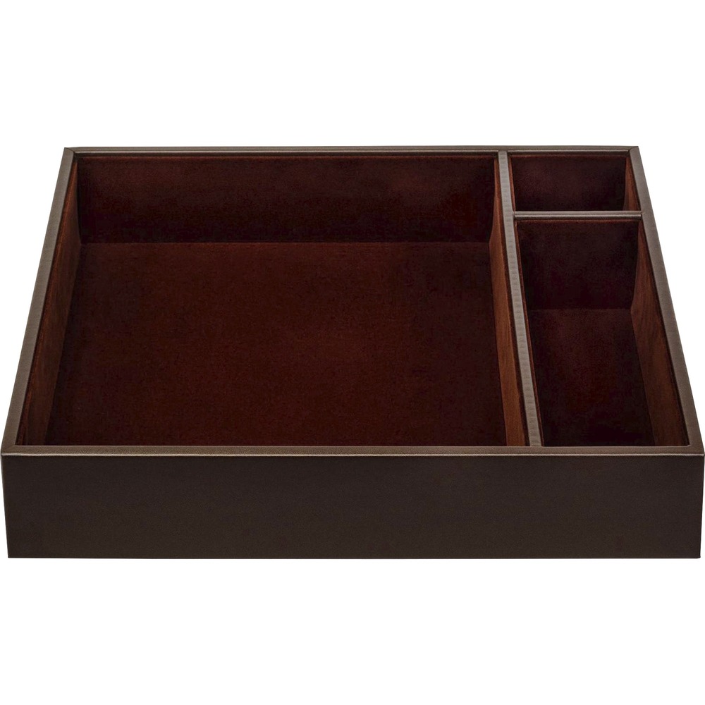 DACA3340 - Conference Room Organizer features three supply compartments to keep an assortment of supplies organized. Center compartment stores up to eight letter-size writing pads (not included). Faux-leather exterior provides a professional look in a cost-efficient design. Soft velveteen protects surfaces from scuffs and scratches.
