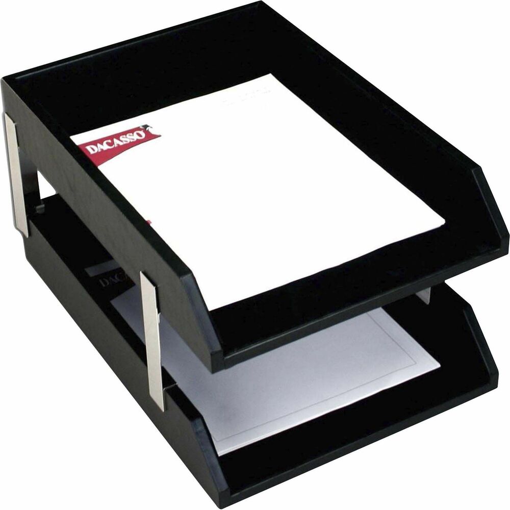 DACA1023 - Double Letter Trays feature silver stacking posts that allow you to stack the trays for space-saving organization. Open-front design provides easy access to your legal-size documents. Top-grain leather adds professional style to any work space. Soft velveteen protects surfaces from scuffs and scratches.