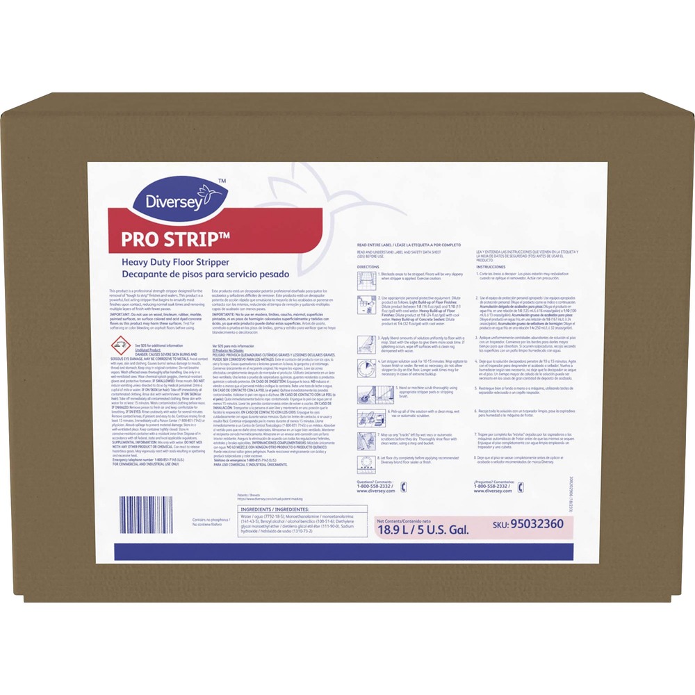 DVO95032360 - Pro Strip Heavy Duty Floor Stripper is a professional-strength stripper designed for the removal of "tough to strip" finishes and sealers. That means it is formulated for effective stripping the first time, reducing the need for additional restrips. Floor stripper delivers fast penetration of built-up finishes and sealer layers and is specially formulated to penetrate and emulsify the toughest finishes and sealers. Variable dilution rates (1:4 and 1:10) using cool water offers a cost-effective solution. Pleasant cherry almond fragrance reduces complaints regarding floor-stripping odors.