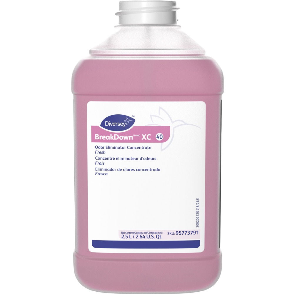 DVO95773791 - BreakDown XC Odor Eliminator & Cleaner Concentrate contains enzyme-producing bacteria and odor counteractants that combat the source of odors. It is effective against a wide range of odors in carpets, washrooms, trash cans and more. Versatile formula can lighten grout over time, giving it a cleaner look. Extra-concentrated, odor eliminator also offers a Fresh scent that helps to effectively eliminate odors instead of just masking them. Dilution ratios are 1:20 and 1:128. It comes in a J-Fill bottle that works with the J-Fill dispensing system for dispensing accurate cleaning solutions with no measuring, mixing or mess. Metering tip in every bottle ensures precise dilution, reduces maintenance and eliminates the possibility of tampering with dilution ratios. Simply push a button or squeeze the trigger.