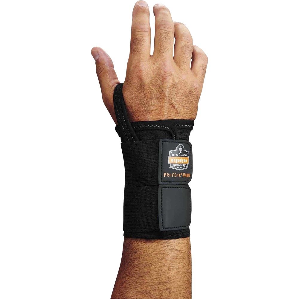 EGO70028 - Durable, elastic wrist support limits upward and downward (flexion) wrist movements to avoid further injury. The patented, Open-Center Stay reduces pressure on the median nerve to help you be more comfortable. Double-strap design features a three-stage, hook-and-loop closure to secure the support on your wrist. Machine-washable support also includes anti-odor treatment for continued, comfortable use. Use the ProFlex 4010 Double Strap Wrist Support in food processing, picking/packing and assembly/fabrication and more. X-Large size fits right wrists 8" and over.