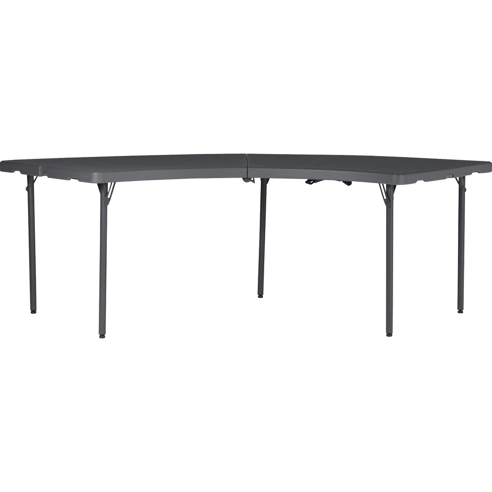 CSC60527SGY1E - ZOWN Classic Moon Commercial Blow Mold Folding Table features a classic design to provide versatility and adaptability in any environment. It gives you the option to let it stand alone or be fitted with several others of the same kind. Durable and interchangeable, the HDPE molded table can withstand all elements of weather while maintaining its structural integrity. Circular joining system, automatic leg locks when in use, and height adjusters on all five legs allow it to fit your needs in any given circumstance. The tables, when standing alone, can seat up to three to four people at a time. Foldable design and a carrying handle allow quick, easy transportation and storage.