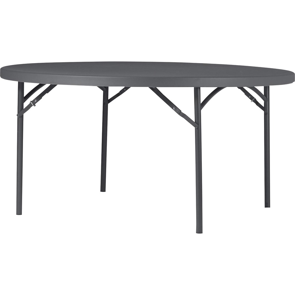 CSC60537SGY1E - ZOWN Classic Commercial Round Blow Mold Folding Table is the perfect table for events ranging from weddings, conferences and dinner gatherings. Its durable construction is molded from HDPE, a premium resin material capable of withstanding all weather elements for reliable indoor and outdoor use. Ergonomic design provides a pleasant, comfortable experience for those seated at the event. Capable of seating 10 people, this table can hold a maximum weight of 750 lb. for reliable stability when presenting food, beverages and more. Very smooth, manual locking mechanism incorporates automatic sliding rings to prevent undesired folding. Foot pads protect floors from damage. Foldable design allows the legs to fold into the frame for easy storage and transportation.