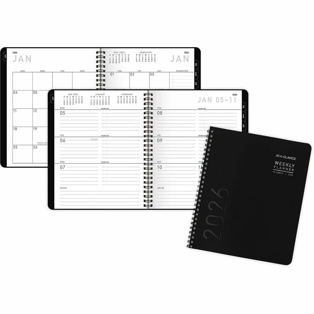 AAG7054XL05 - Simplify the way you organize your year with this sleek and professional, Contemporary Lite Weekly/Monthly Planner. It includes weekly and monthly planning pages with a modern design for easy planning all year long. Perfect for long-term planning and staying on track, dated planning pages range 12 months from January to December. High-quality paper features superior ink bleed-resistance. Two-page-per-week spreads offer ruled planning space for notes and priorities from Monday to Friday while weekends are condensed. Two-page-per-month spreads include unruled daily blocks, a column to list priorities and tabs for easy navigation. Planner has twin-wire binding and a black cover with gold accents.