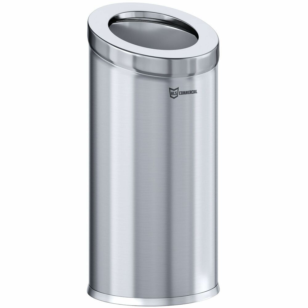 HLCHLSC04G15A - 15-Gallon Round Beveled Open Top Trash Can allows quick and effective waste disposal in entryways, lobbies, stores and more. Slim, round shape saves space to keep this can in areas with limited space. Beveled top is stylish, modern and prevents the accumulation of rubbish. Removable lid makes liner change quick and easy. Galvanized steel, inner bin contains built-in handles for easy trash removal. Stainless steel finish is smudge-resistant and easy to clean.