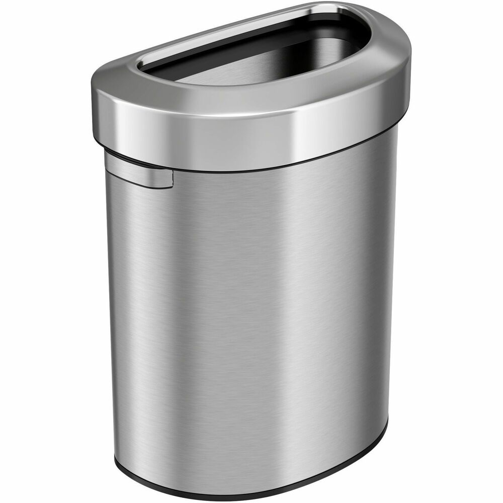 HLCHLS18DOT - 18-Gallon Semi-Round Open Top Trash Can offers quick and effective waste disposal in entryways, lobbies, stores and more. Elegant, durable stainless steel is fingerprint-proof and smudge-resistant to minimize cleanings. Slim, half-round shape saves space for convenient placement in tight spaces. Wide opening allows easy disposal of large and bulky items. Sloped lid prevents the accumulation of trash. Side handles help you keep a firm grip for easy transportation.