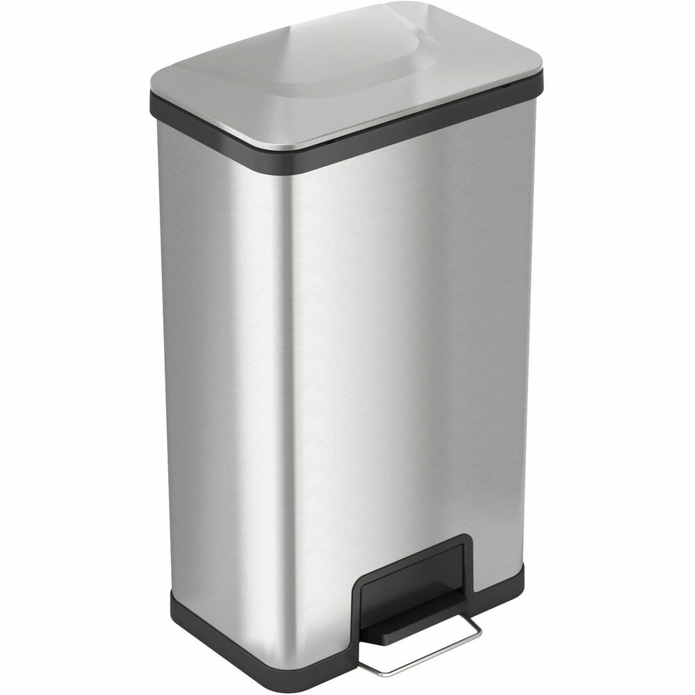 HLCHLS18SS - 18-Gallon Step Trash Can features AirStep technology to provide a low-effort, step-activated open with a ultra-gentle, silent close. The pedal has been designed to perform perfectly for more than 200,000 steps to provide years of rigorous, daily use. Designed for maximum space efficiency, it provides 25 percent more capacity than comparably sized trash cans. Brushed, stainless steel finish is smudge-resistant and easy to clean. Air vents provide effortless, trash bag removal. Carbon odor filter neutralizes odors to keep the surrounding area smelling fresh. Retainer ring keeps trash bags in place and out of sight. Easy-to-replace air damper means this trash can will provide like-new performance through decades of use. Built-in carry handles allow you to easily carry this can from room to room.