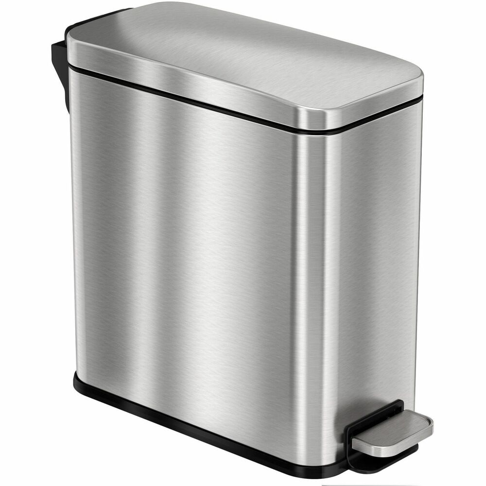 HLCHLSS03R - 3-Gallon Soft Step Trash Can offers incredibly smooth pedal operation for easy access to the bin. Gentle lid closes silently for a more pleasant experience. The odor filter compartment houses the easy-to-replace, AbsorbX odor filter to absorb and neutralize trash odors. Tuck-and-hold retention system holds liners securely in place. Stainless steel body coating is fingerprint-resistant and smudge-resistant to minimize cleanings. Stay-open mode keeps the lid locked open for quick disposal in busy locations. Removable inner bucket allows easy trash disposal and bag replacement as needed. Easy-to-replace air damper means this trash can will provide like-new performance through decades of use. Built-in carry handles allow you to easily carry this can from room to room. Compact size is perfect for keeping this can under desks, patient rooms, restrooms, kitchens and more.