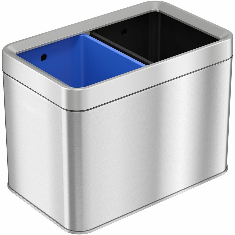 HLCHLS05DRO - 5-Gallon Dual Compartment Trash Can features two separate compartments to separate two kinds of trash. Color-coded buckets clearly indicate where to place each type of trash. Both 2.5-gallon capacity buckets are removable for easy trash disposal. Space-efficient design fits perfectly under desks, in restrooms or in the kitchen. Stylish, stainless steel body is fingerprint-proof and smudge-resistant to minimize cleanings. ABS plastic lid is durable and wipes down quickly. Built-in carry handles allow you to easily carry this can from room to room. Trash can is designed for standard-size trash bag liners (not included).
