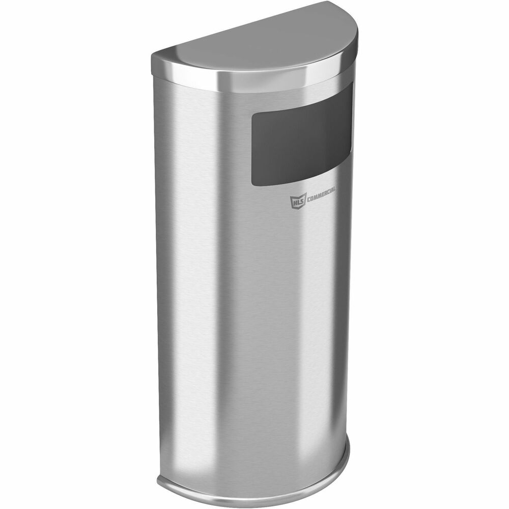 HLCHLSC01G09A - 9-Gallon Half-Round Side-Entry Trash Can features a removable lid to make liner changes quick and easy. Galvanized steel, inner bucket with handles is easily accessible for quick disposal. Wall-mountable design allows you to secure this can in an optimal location where space is limited. Stylish, stainless steel body is fingerprint-proof and smudge-resistant to minimize cleanings. Trash can is perfect for high-traffic areas like restrooms, lobbies, hallways, conference rooms and more.