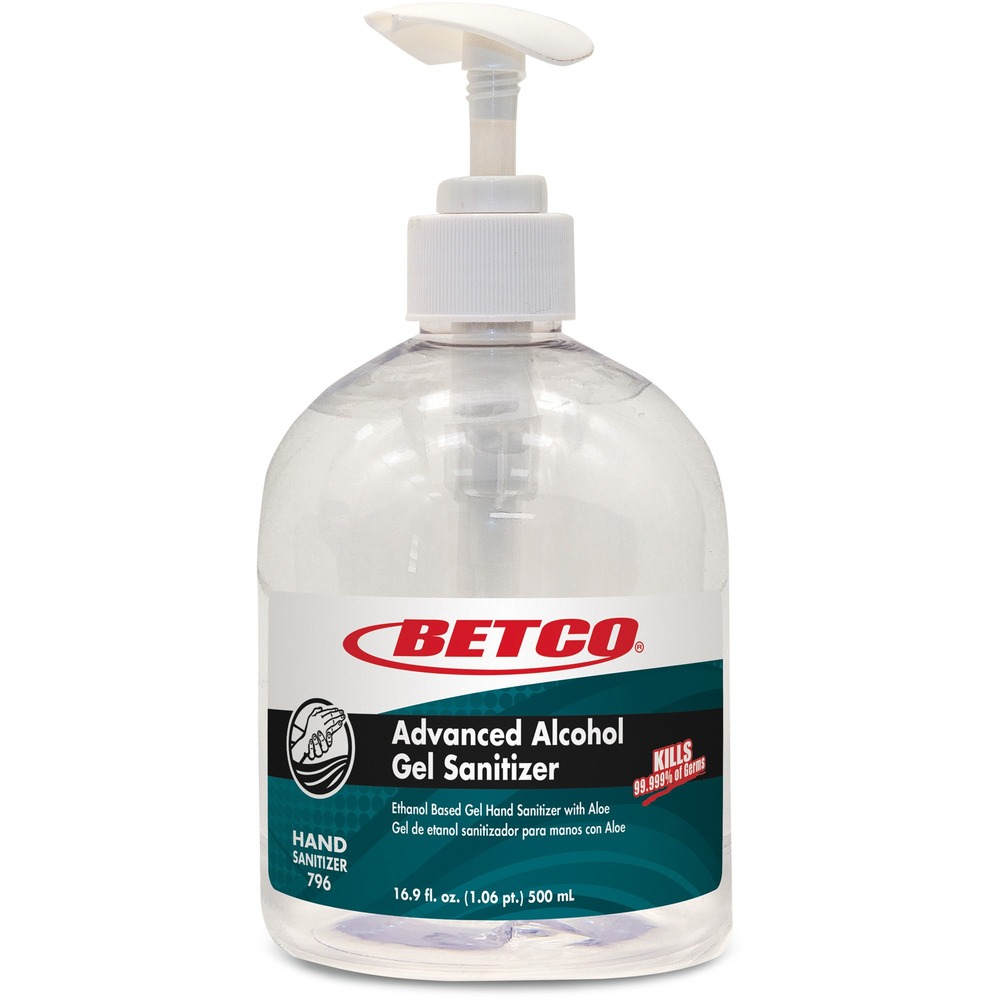 BET796E900 - Advanced Alcohol Gel Sanitizer kills 99.999 percent of common germs that can cause disease. Made of 70 percent ethyl alcohol, it evaporates quickly with no sticky residue. Advanced formula moisturizes and conditions skin. Fast-drying gel is lightly fragranced with a fresh scent. Pump bottle makes it easy to dispense.