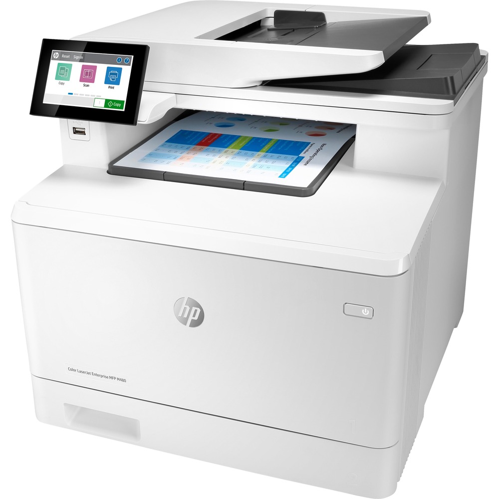 HEW3QA55A - Entry-level, Enterprise-class, multifunction color printer with speeds up to 28 pages per minute and strong security produces high-impact documents that get noticed with the brilliant color. It also copies, scans and faxes. Color LaserJet Enterprise MFP M480f is easy to use and simple to manage with HP FutureSmart firmware can be updated with the latest features. Set up this printer fast and easily manage device settings to help increase efficiency. Print directly from the 4.3" color display. Auto duplex printing helps save paper. For secure printing, the operating code (BIOS) is automatically checked during startup and repairs itself if compromised. The printer's outgoing network connections are inspected to stop suspicious requests and thwart malware. Help ensure the security of confidential information with PIN/Pull printing to retrieve print jobs. Printer also features 2GB memory, 800 MHz processor, 250-sheet input tray and 50-sheet multipurpose tray.