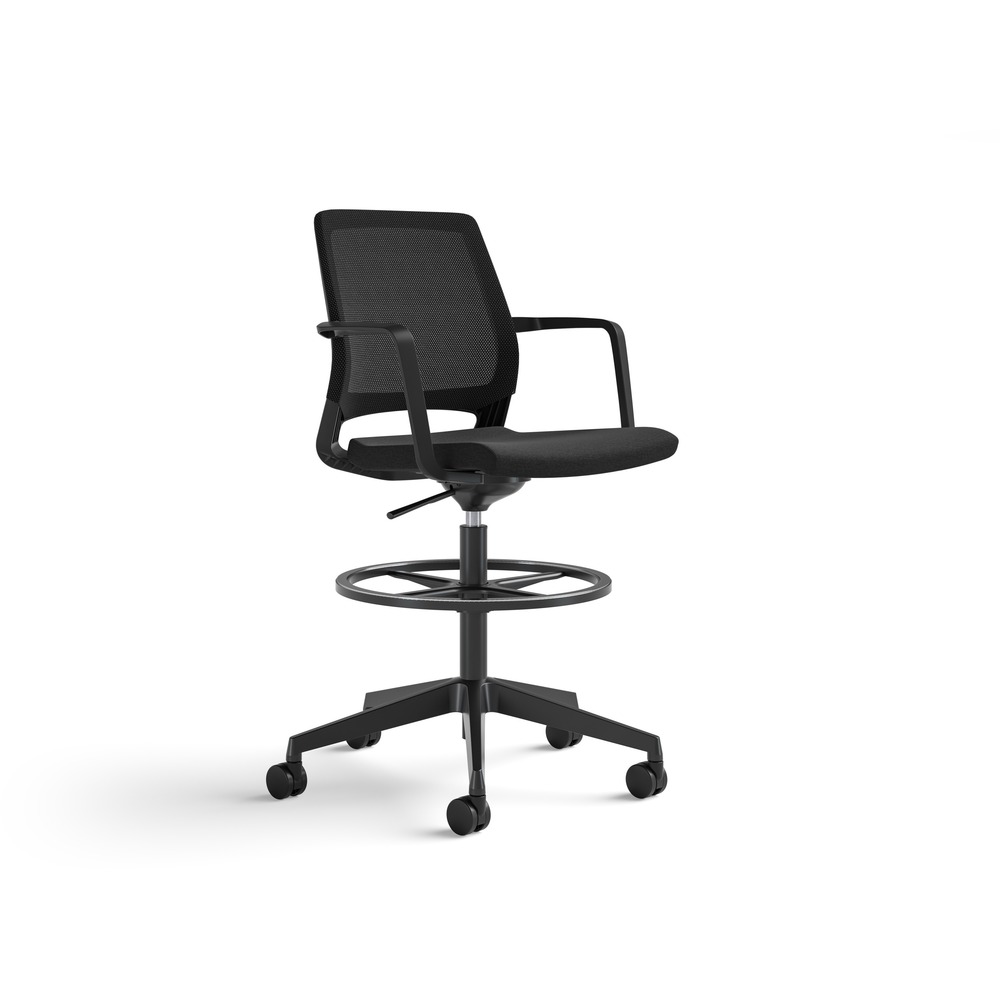 SAF6827BL - Take your hard work to new heights in your home office or workplace with the Medina Extended Height Office Chair. Medina blends timeless style with ergonomic features to boost productivity everywhere your work happens. Bringing ergonomics and function to standing height desks and drafting tables, Medina adjusts from 22" to 32" for a personalized fit. Breathable mesh back and upholstered seat feature built-in flex for all-day comfort that moves with you. Integrated, sloped arms and an adjustable, brushed aluminum foot-ring offer support for arms and legs while the seat swivels 360 degrees for a full range of motion. Five-star base is equipped with carpet casters for easy mobility. Extended-height chair supports up to 275 lb. Seat measures 18" wide x 18" deep. Back size is 18" wide x 16" high.